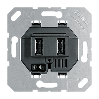 JUNG Розетка зарядная USB 2-я, 3000 мA  Механизм. Материал- термопласт  Цвет- черный (USB3-2SW)