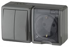 ЭРА Блок розетка+выключатель двойной IP54, 16A (10AX)-250В, ОУ,  Эксперт, серый, 11-7402-03 (Б0020736)